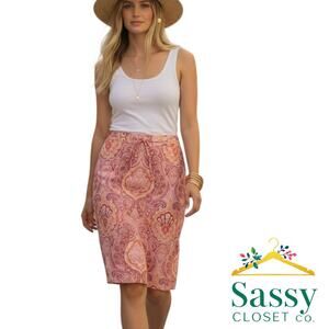 Banana Republic Pink Paisley Silk A‑Line Skirt 100% Silk Size 0